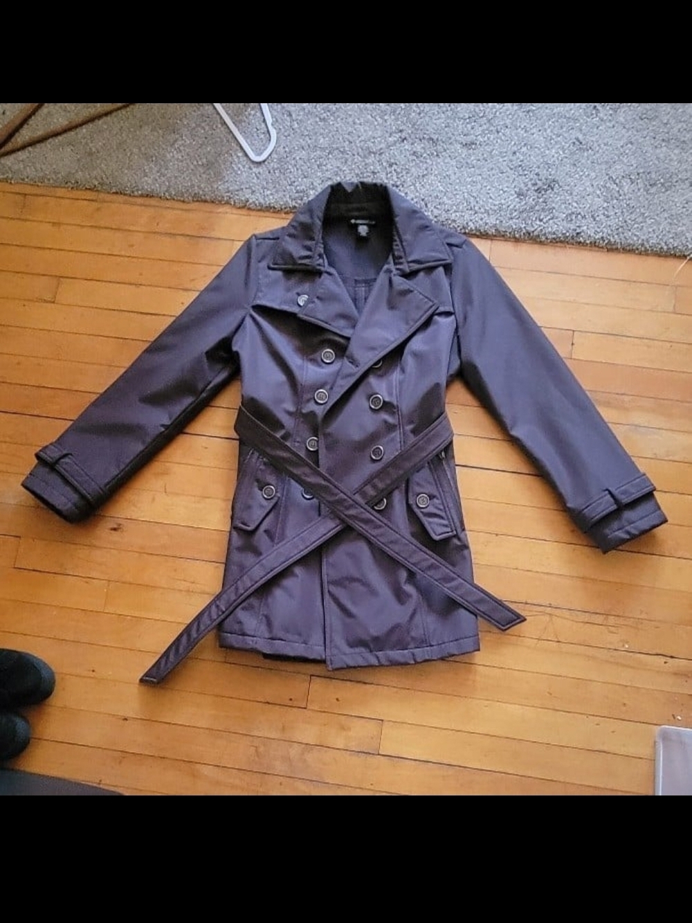 Signature Studio Gray Double-Breasted Trench with Belt